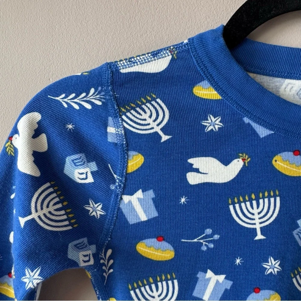 Hanna‎ Andersson Blue Hannukah Menorah Long Sleeve Matching Pajama Set Size 12